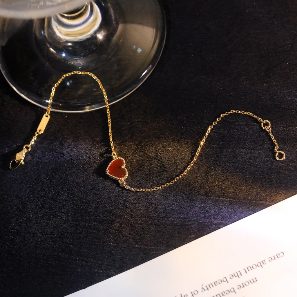 Loco HEART-SHAPED  CARNELIAN SINGLE FLOWER BRACELET