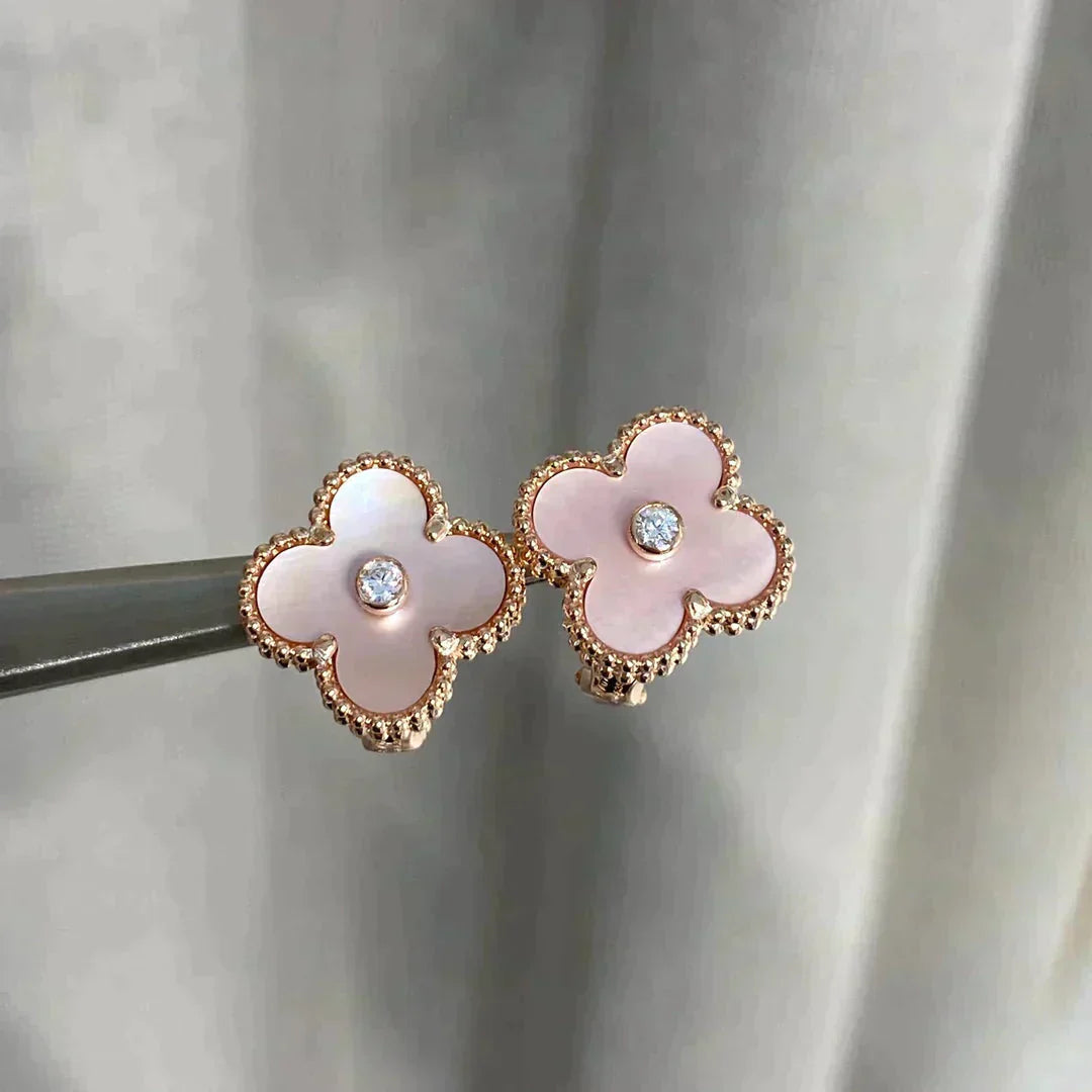 ¡®Loco¡¯CLOVER MEDIUM 1 MOTIFS  PINK MOP DIAMOND EARRINGS