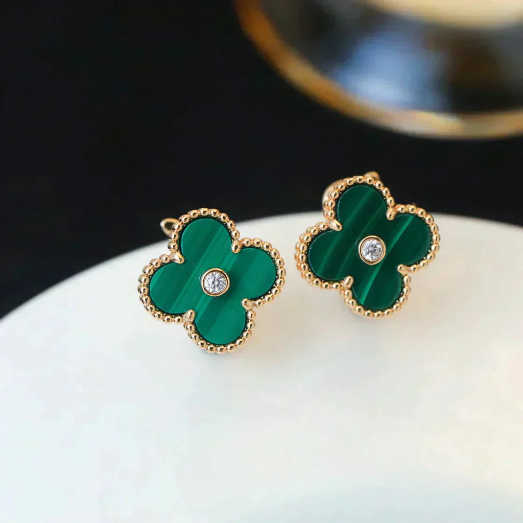 ¡®Loco¡¯CLOVER MEDIUM 1 MOTIFS MALACHITE DIAMOND EARRINGS