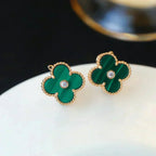 ¡®Loco¡¯CLOVER MEDIUM 1 MOTIFS MALACHITE DIAMOND EARRINGS