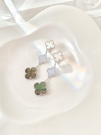 ¡®Loco¡¯CLOVER 3 MOTIFS CHALCEDONY DARK MOP SILVER EARRINGS