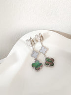 ¡®Loco¡¯CLOVER 3 MOTIFS CHALCEDONY DARK MOP SILVER EARRINGS