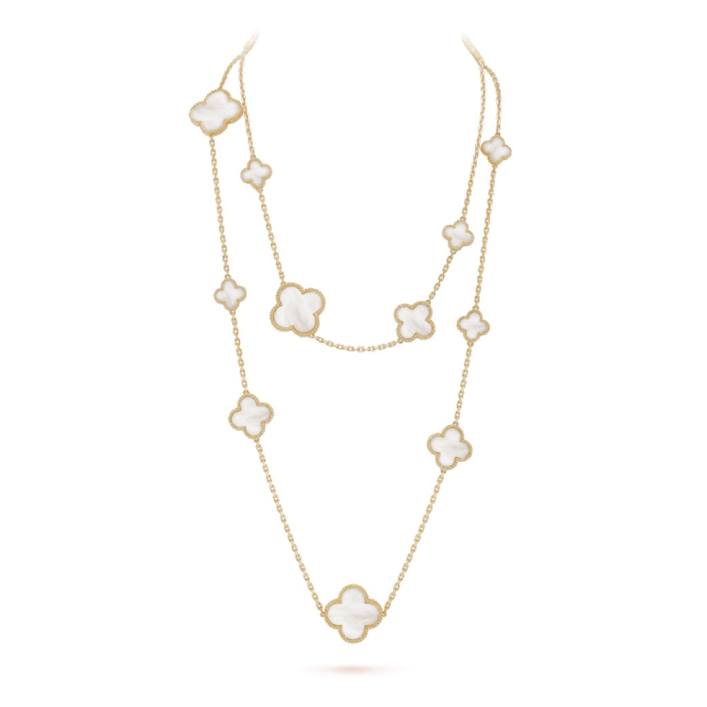 ¡®Loco¡¯CLOVER 16 MOTIF WHITE MOP GOLD NECKLACE