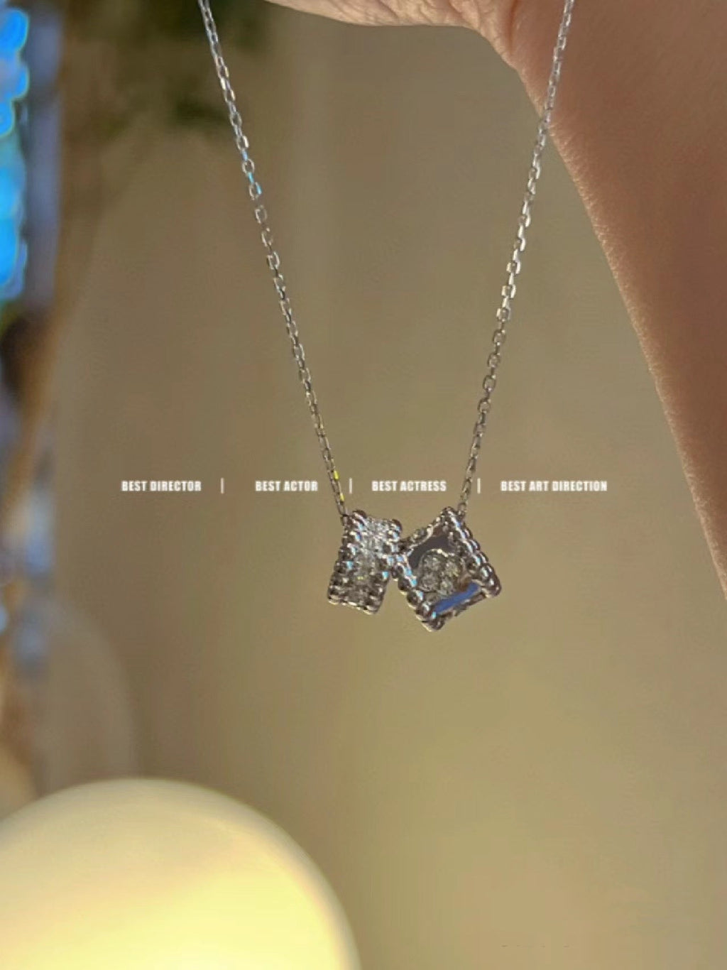 ¡®Loco¡¯PERLEE DOUBLE PENDANT SILVER DIAMOND NECKLACE