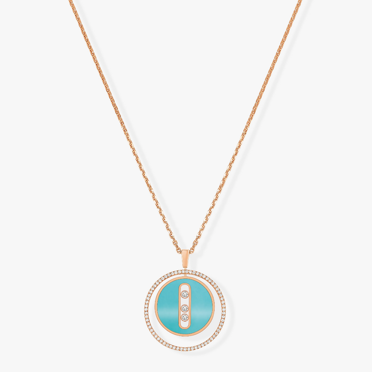 [Loco]LUCKY MOVE 3 DIAMONDS TURQUOISE PINK GOLD DIAMOND NECKLACE