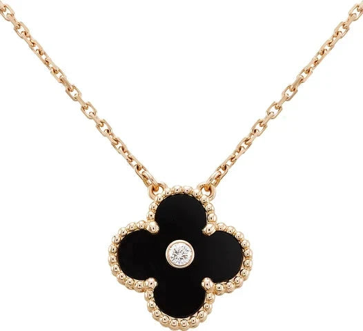 ¡®Loco¡¯CLOVER 15MM DIAMOND ONYX NECKLACE