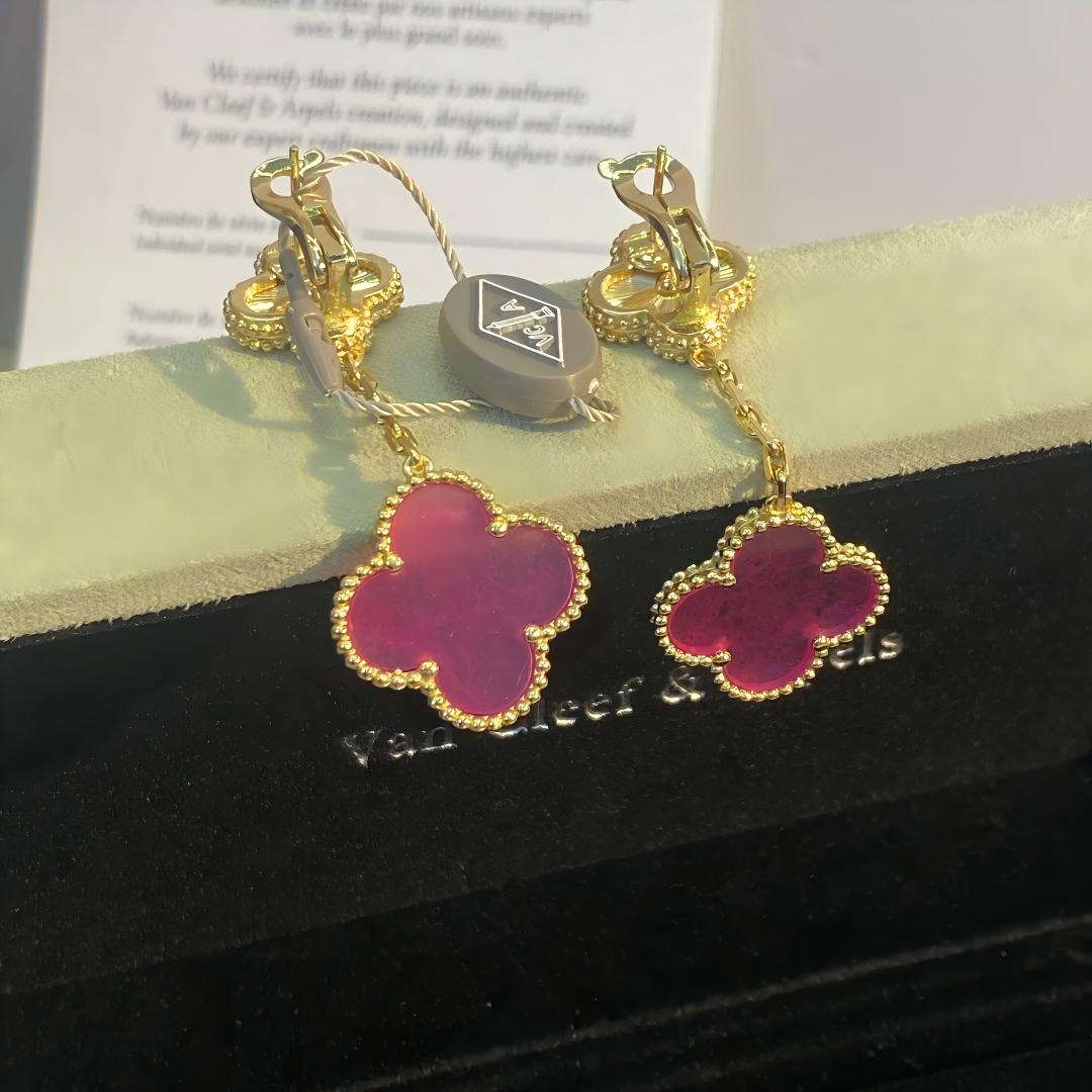 [Loco]NEW CLOVER 2 MOTIF PINK ENAMEL EARRINGS
