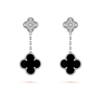 ¡®Loco¡¯CLOVER 2 MOTIFS  DIAMOND ONYX EARRINGS SILVER