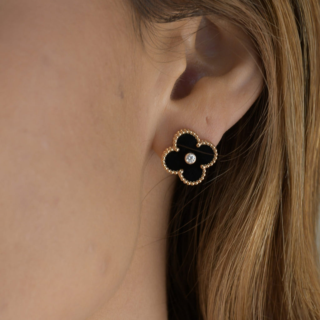 ¡®Loco¡¯CLOVER MEDIUM 1 MOTIFS ONYX DIAMOND EARRINGS