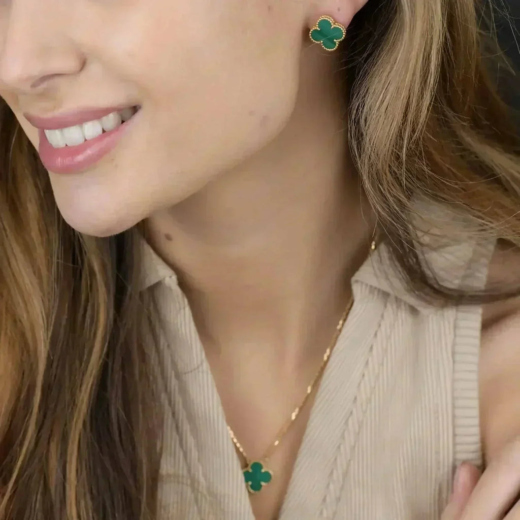 ¡®Loco¡¯CLOVER MINI 9.5MM MALACHITE  EARRINGS