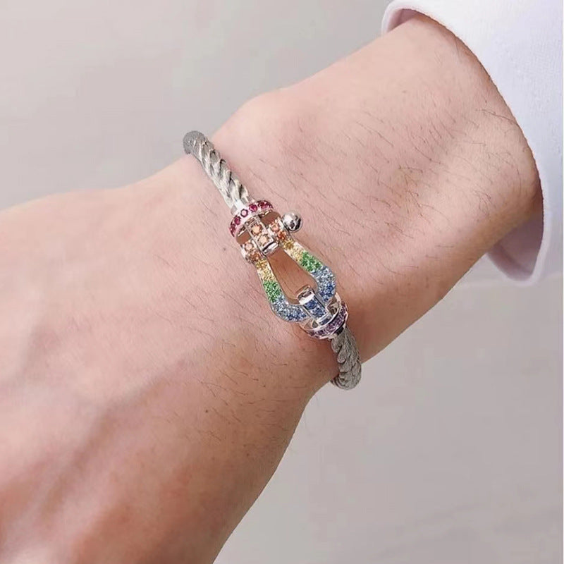 ¡®Loco¡¯FORC LARGE HORSESHOE  COLORED DIAMOND BRACELET SILVER