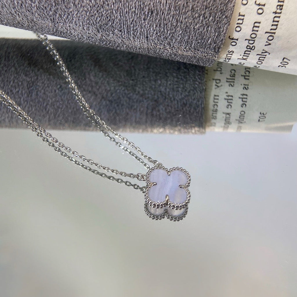 ¡®Loco¡¯CLOVER 15MM BLUE CHALCEDONY NECKLACE SILVER