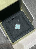 ¡®Loco¡¯CLOVER 1 DIAMOND LIGHT BLUE SILVER NECKLACE