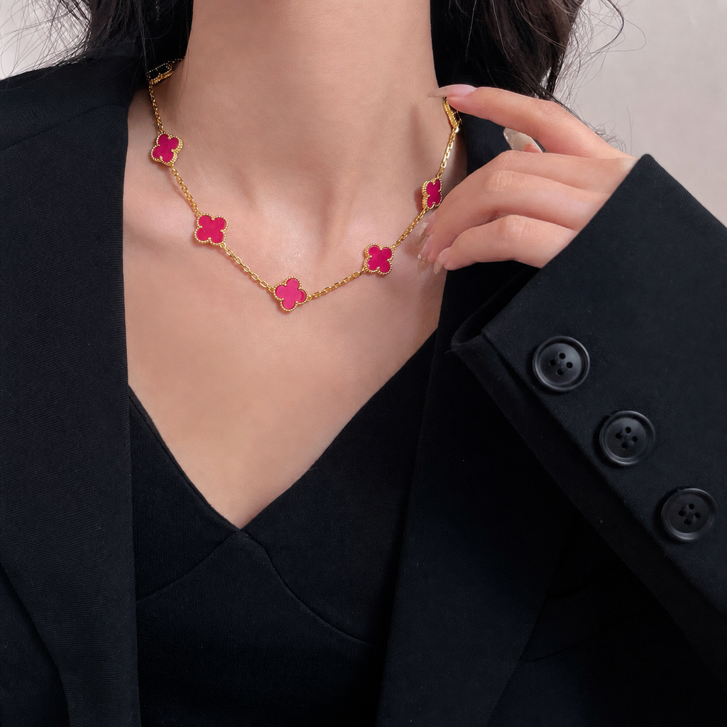 [Loco]NEW CLOVER 10 MOTIFS PINK ENAMEL NECKLACE