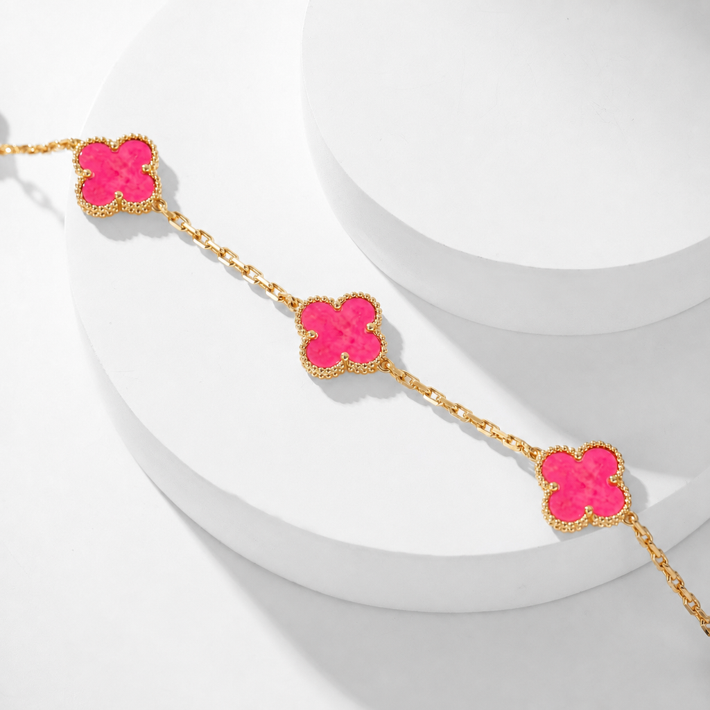 [Loco]NEW CLOVER 10 MOTIFS PINK ENAMEL NECKLACE