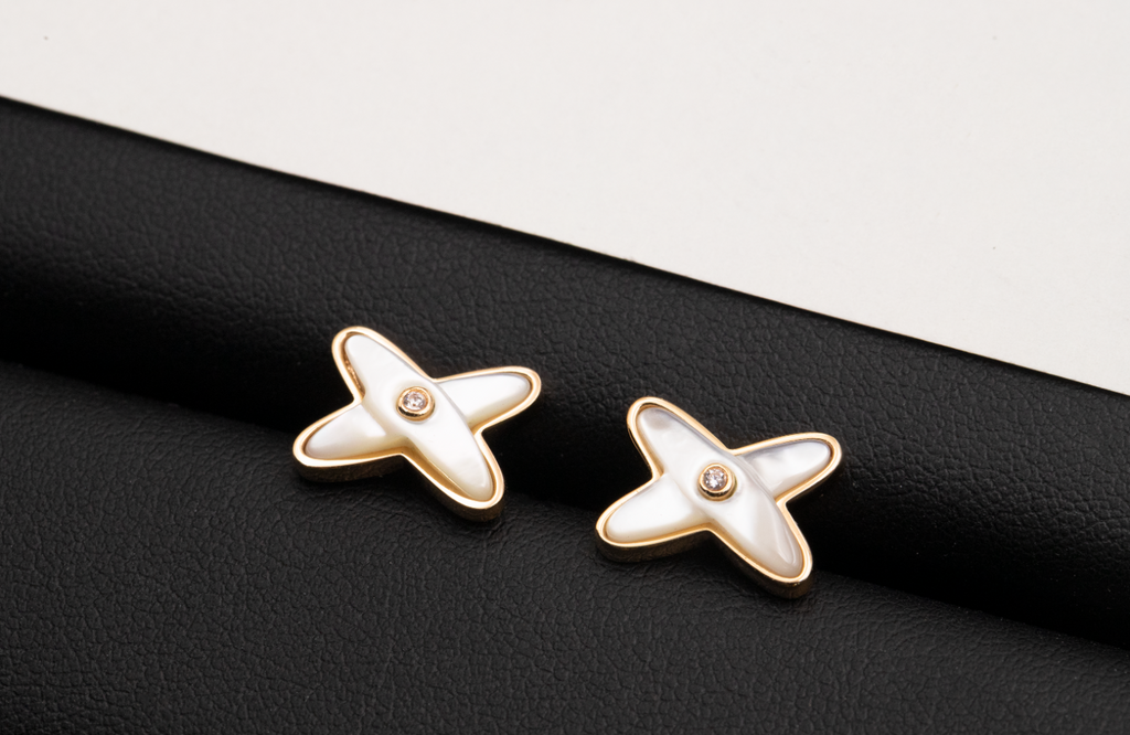 ¡®Loco¡¯JEUX DE WHITE MOP PINK GOLD DIAMOND EARRINGS