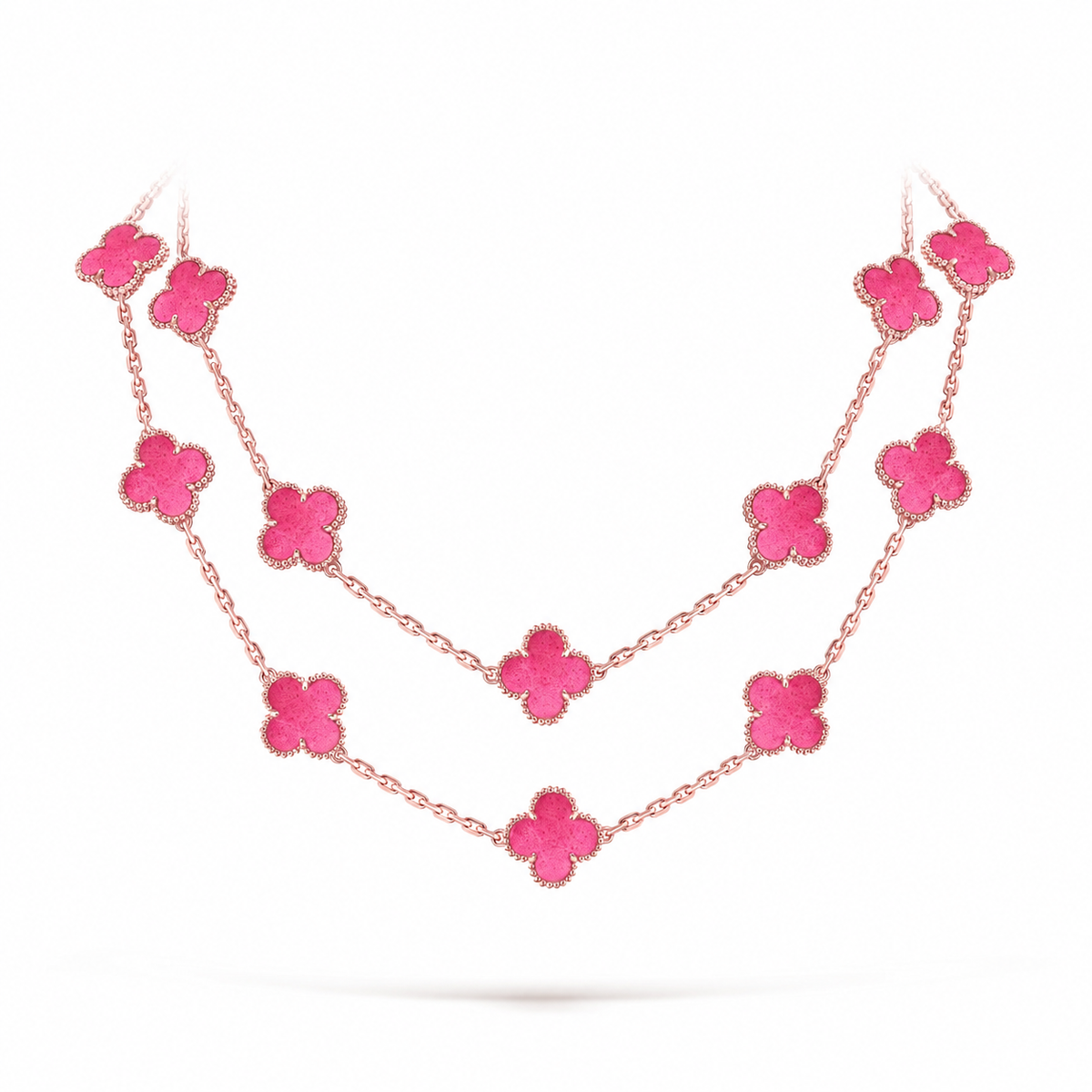 [Loco] NEW CLOVER 20 MOTIFS PINK ENAMEL NECKLACE