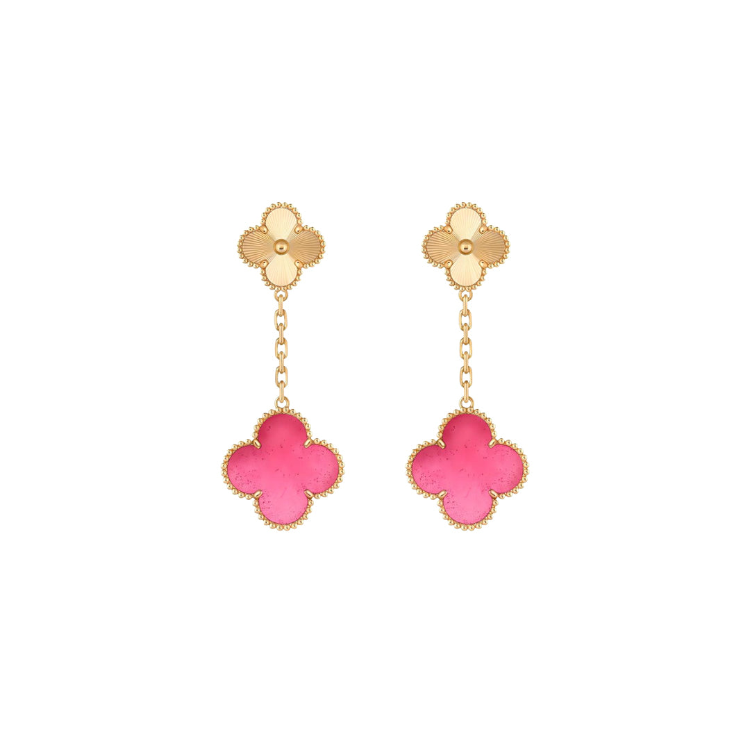 [Loco]NEW CLOVER 2 MOTIF PINK ENAMEL EARRINGS