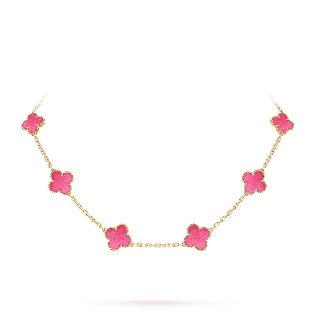 [Loco]NEW CLOVER 10 MOTIFS PINK ENAMEL NECKLACE