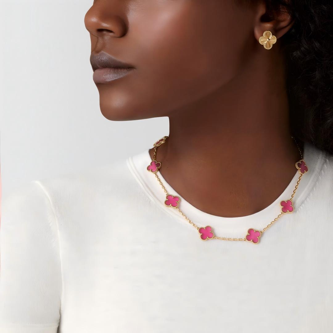 [Loco]NEW CLOVER 10 MOTIFS PINK ENAMEL NECKLACE