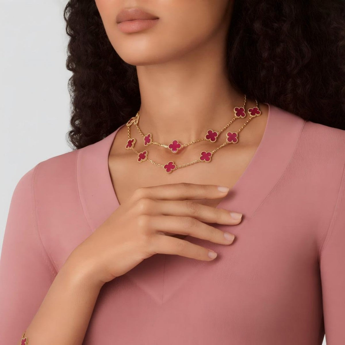 [Loco] NEW CLOVER 20 MOTIFS PINK ENAMEL NECKLACE