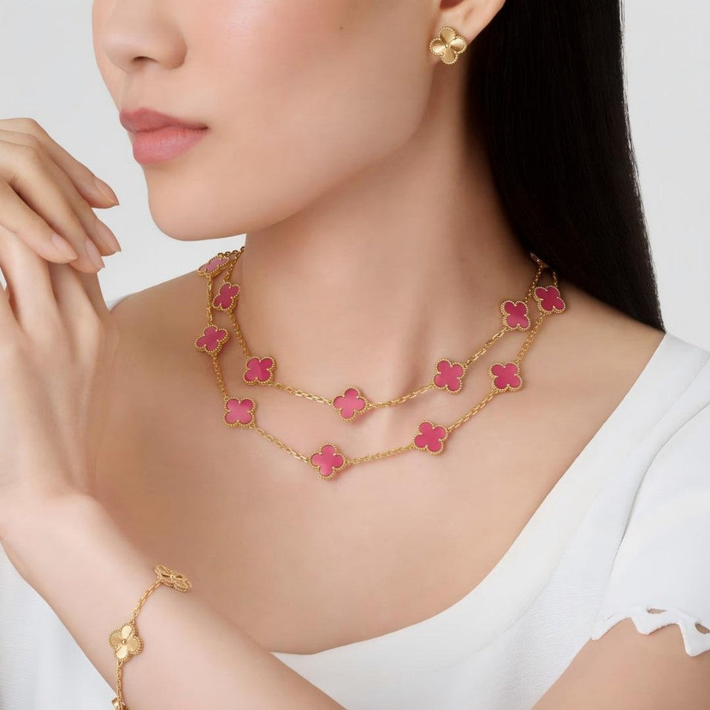 [Loco] NEW CLOVER 20 MOTIFS PINK ENAMEL NECKLACE