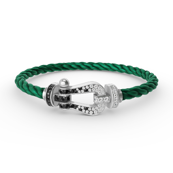¡®Loco¡¯FORCE LARGE HORSESHOE BLACK WHITE DIAMOND BRACELET SILVER