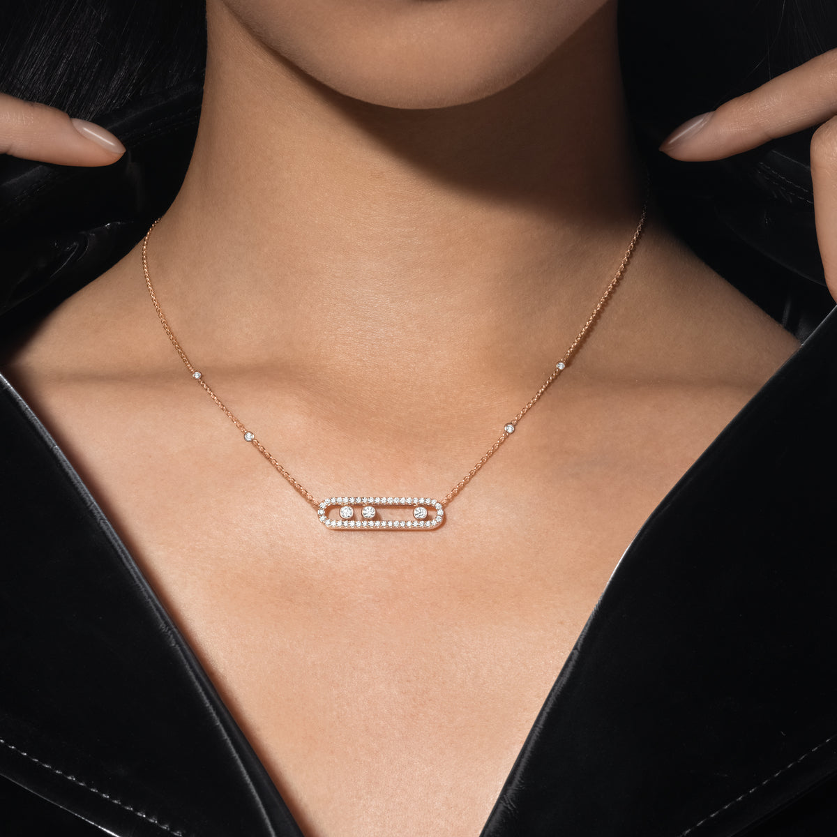 [Loco ] Move Pave_ Rose Gold Diamond Necklace