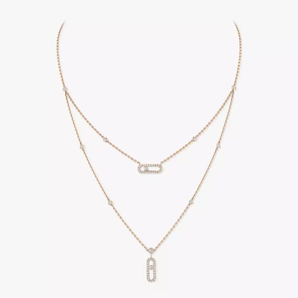 [Loco ]2 Rows Rose Gold Diamond Pave_ Necklace Move Uno