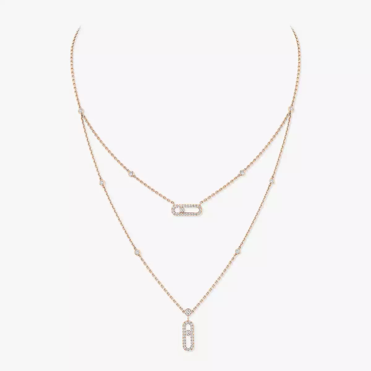 [Loco ]2 Rows Rose Gold Diamond Pave_ Necklace Move Uno