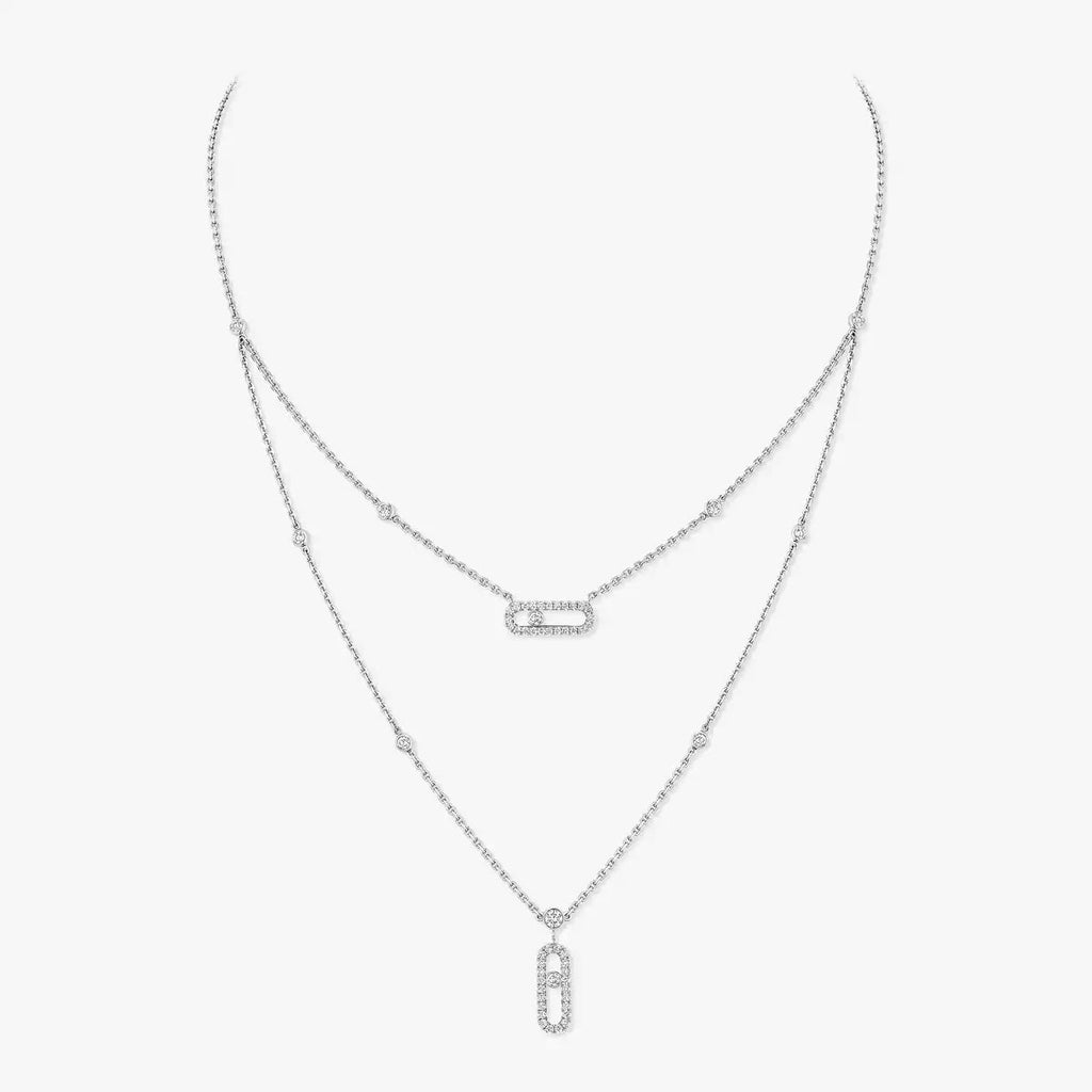 [Loco ]2 Rows Rose Gold Diamond Pave_ Necklace Move Uno
