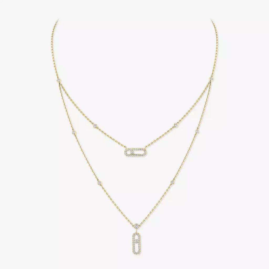 [Loco ]2 Rows Rose Gold Diamond Pave_ Necklace Move Uno