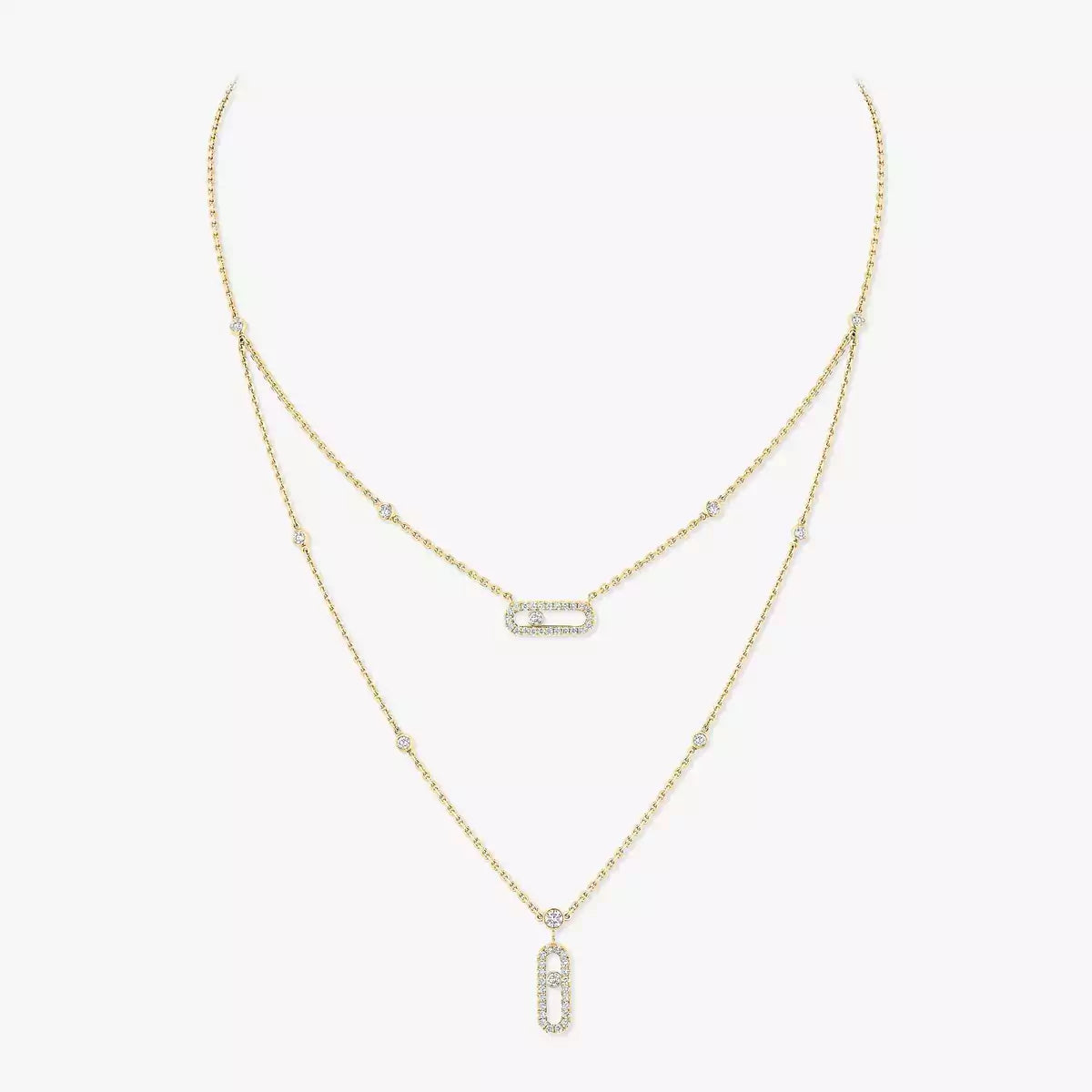 [Loco ]2 Rows Rose Gold Diamond Pave_ Necklace Move Uno