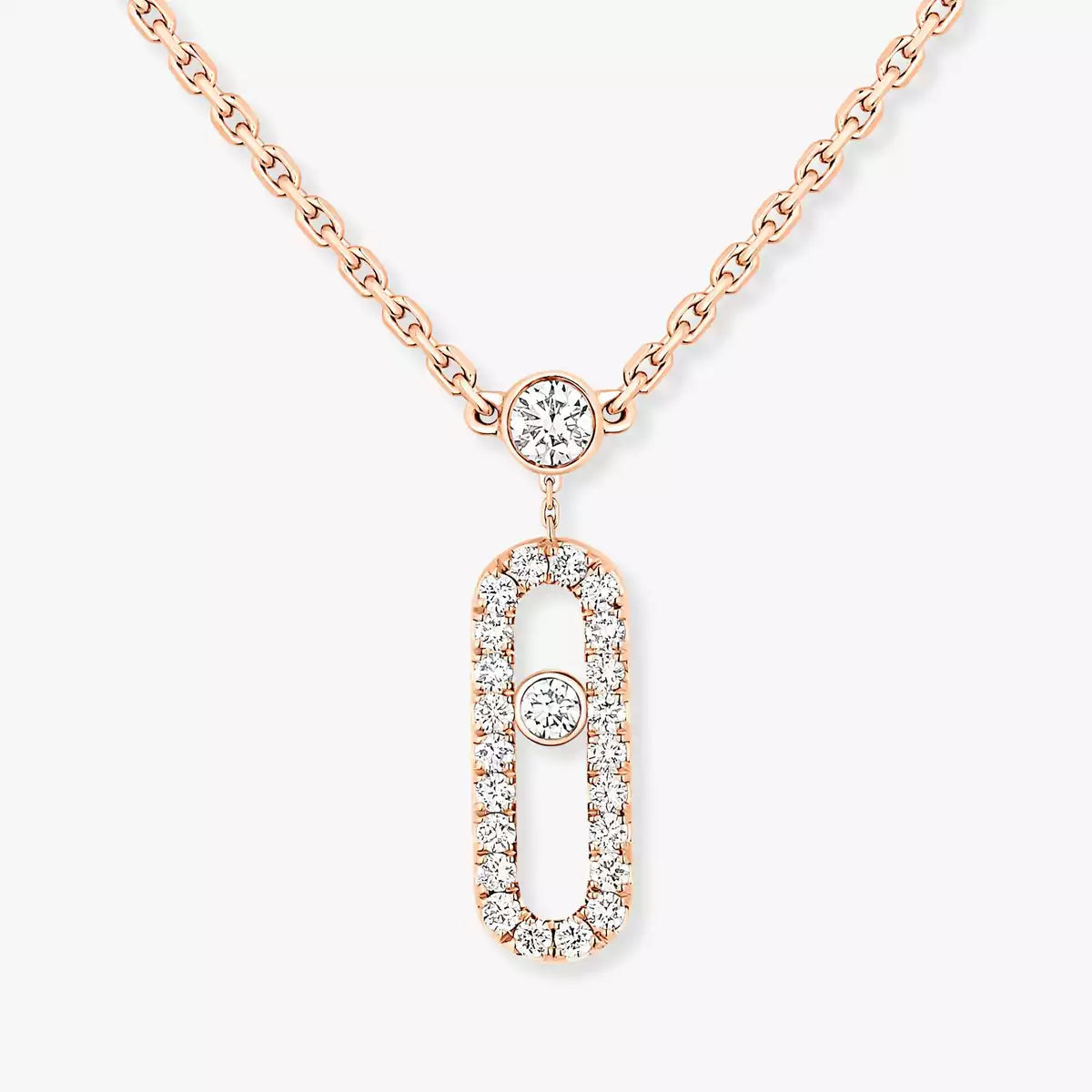 [Loco ]2 Rows Rose Gold Diamond Pave_ Necklace Move Uno