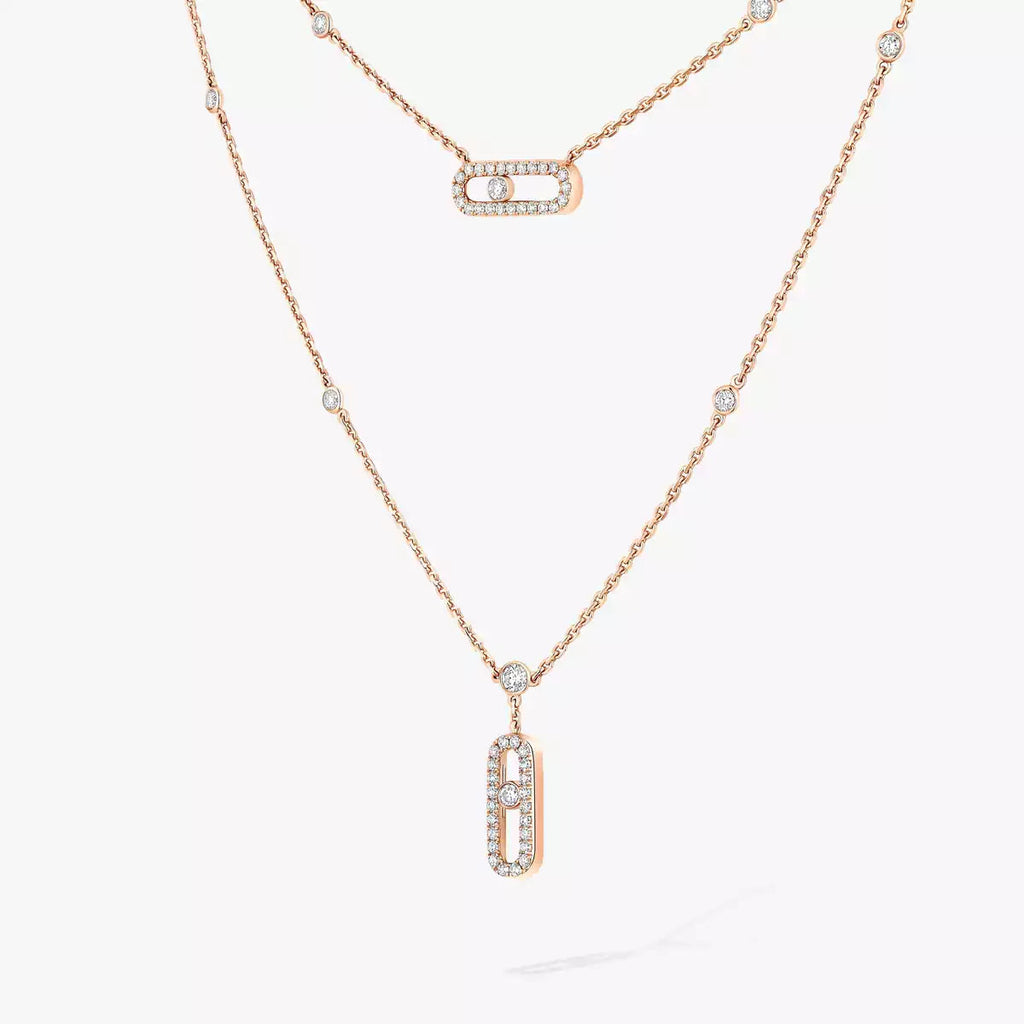 [Loco ]2 Rows Rose Gold Diamond Pave_ Necklace Move Uno