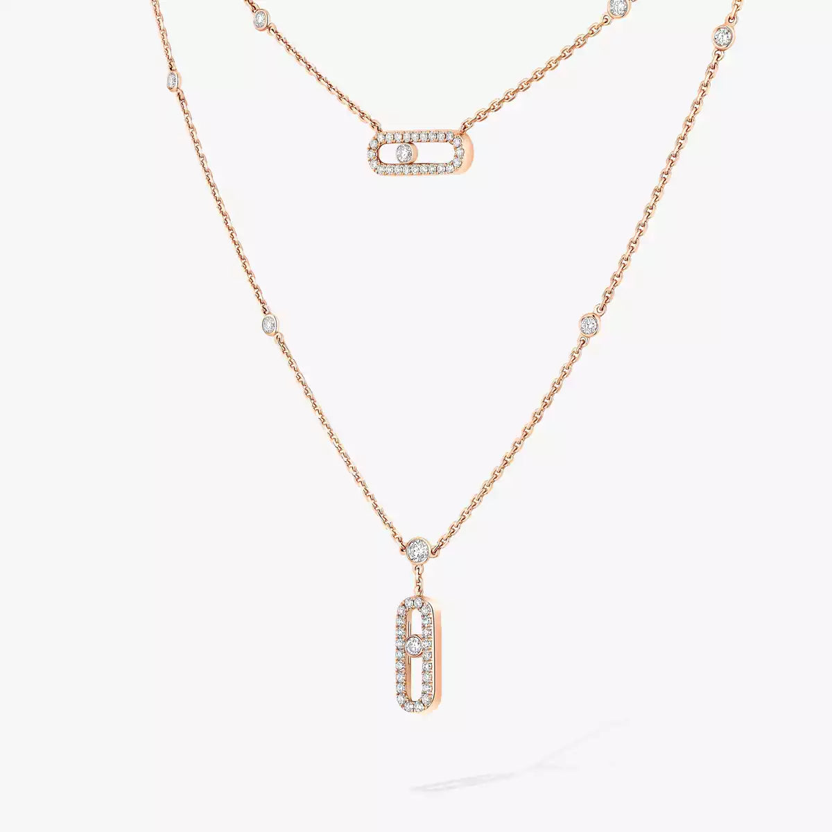 [Loco ]2 Rows Rose Gold Diamond Pave_ Necklace Move Uno