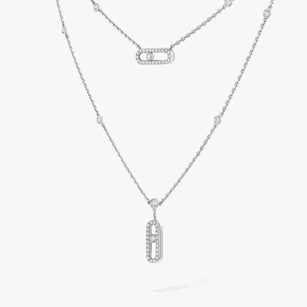 [Loco ]2 Rows Rose Gold Diamond Pave_ Necklace Move Uno