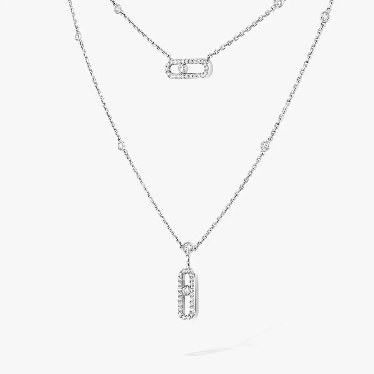 [Loco ]2 Rows Rose Gold Diamond Pave_ Necklace Move Uno