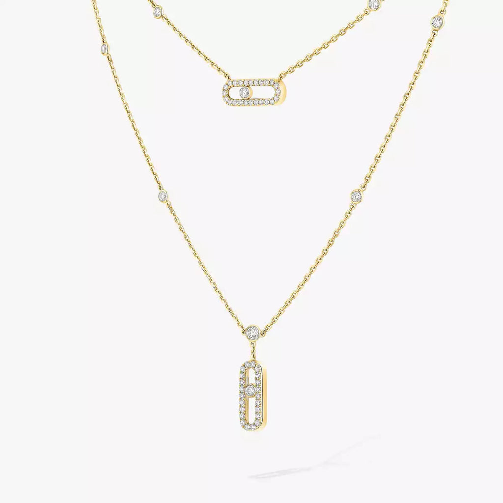 [Loco ]2 Rows Rose Gold Diamond Pave_ Necklace Move Uno