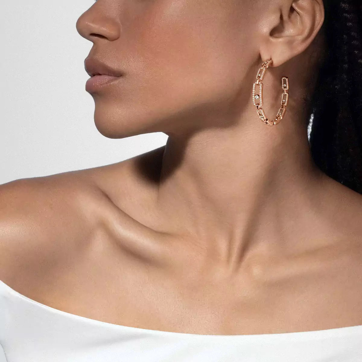 [[Loco ]Move Link Diamond Hoop Earrings