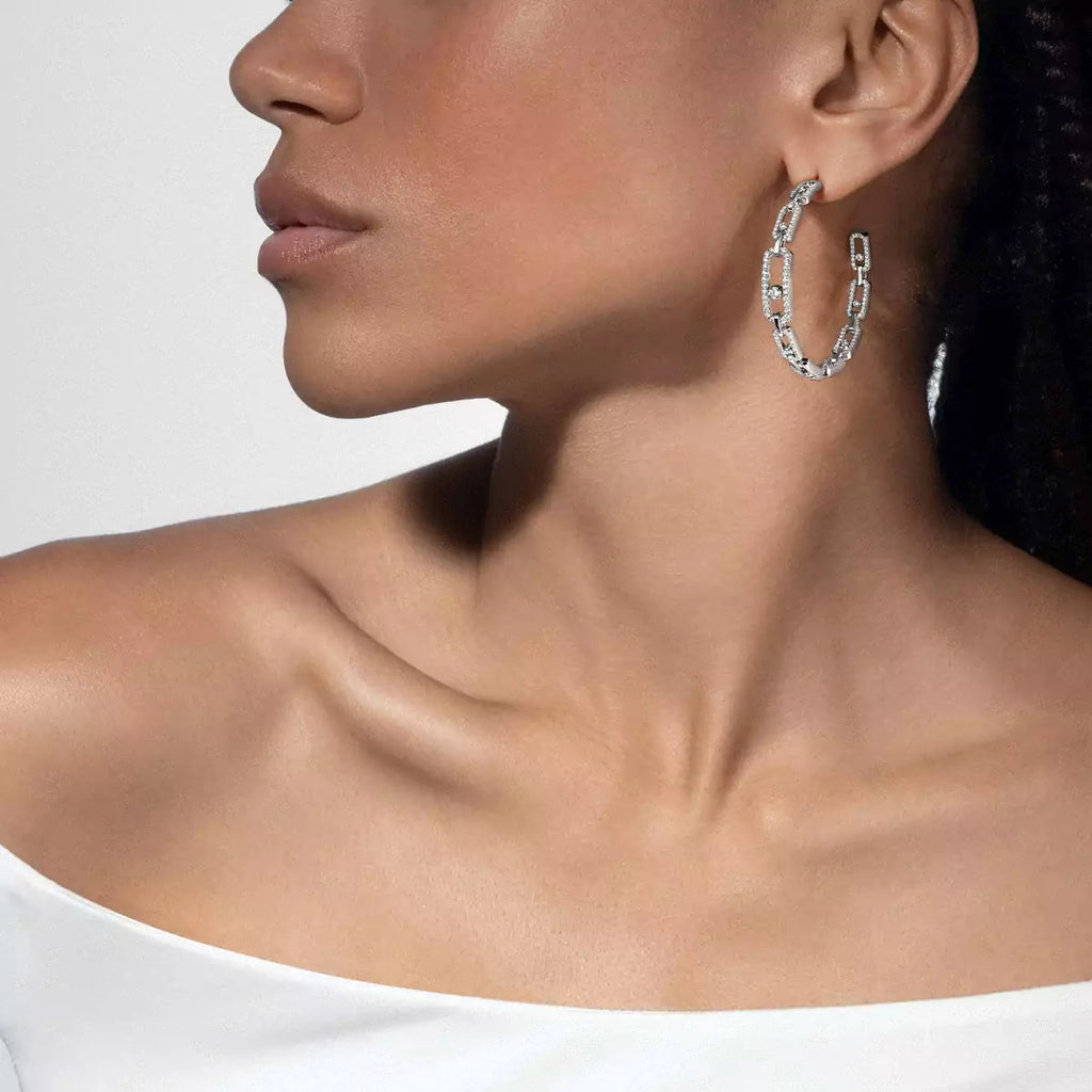[[Loco ]Move Link Diamond Hoop Earrings