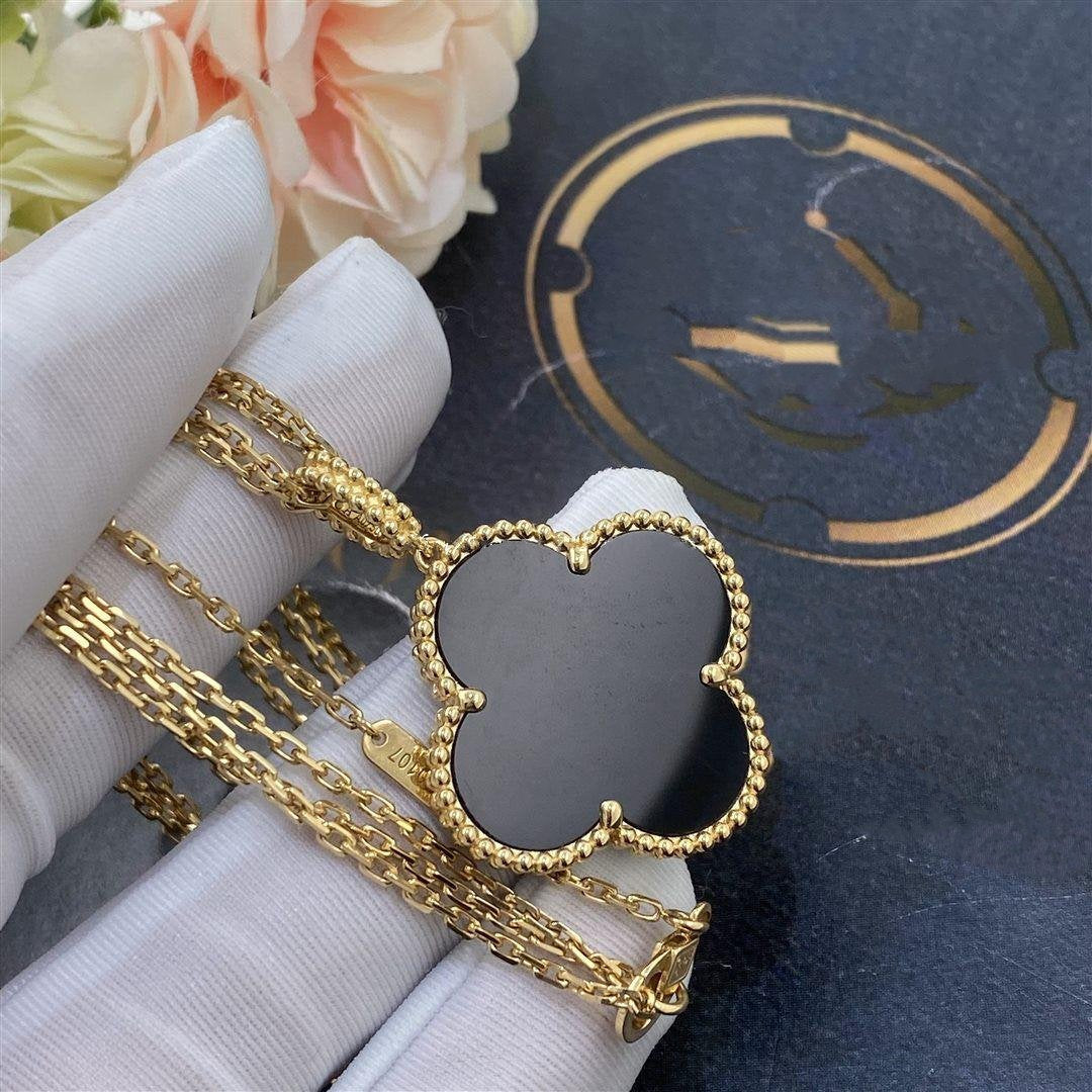 ¡®Loco¡¯CLOVER 25MM GOLD ONYX BIG CLOVER NECKLACE